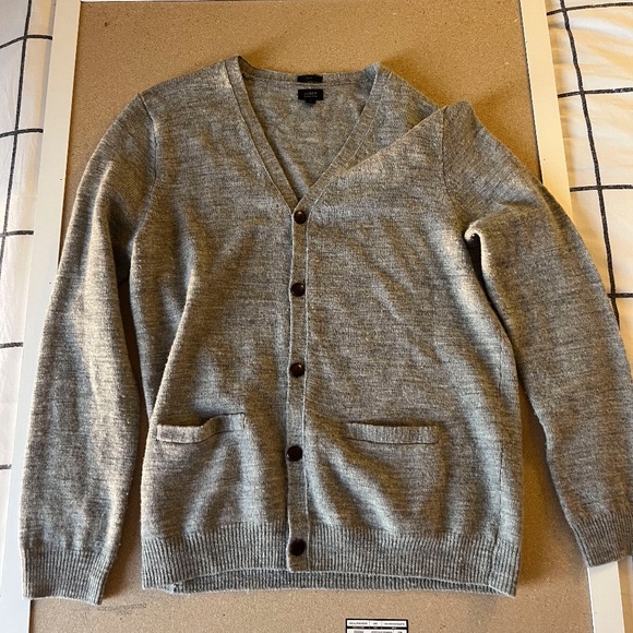 Grey XL J Crew Men's Cardigan with Elbow Patches - Picture 1 of 3